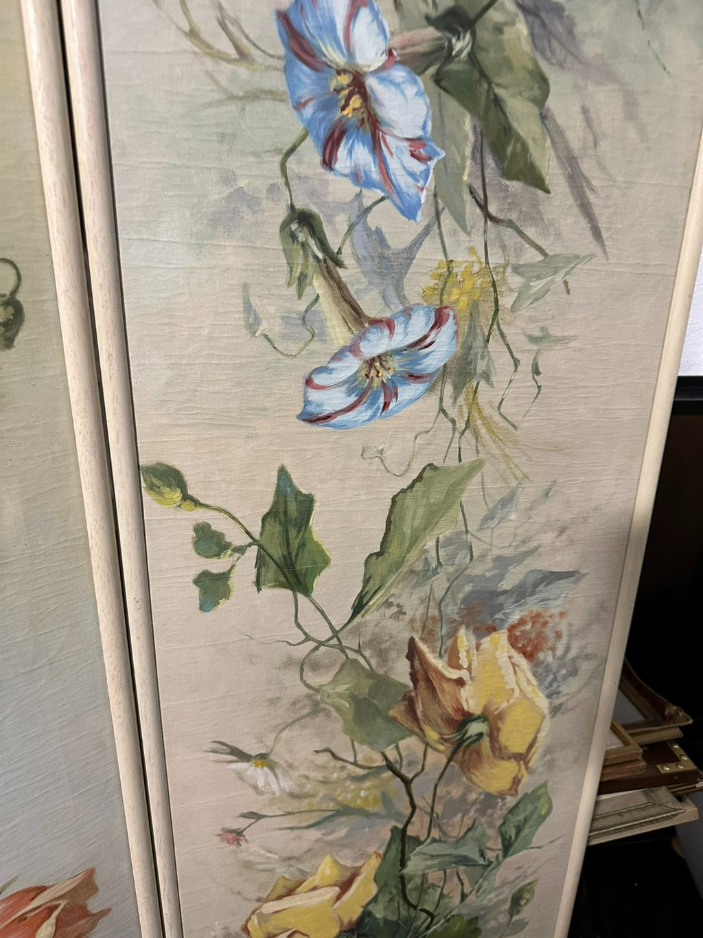 45x170cm Paar sehr grosse Gemälde Blumen Stillleben Ölgemälde