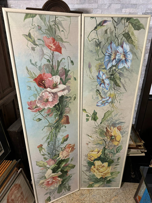 45x170cm Paar sehr grosse Gemälde Blumen Stillleben Ölgemälde