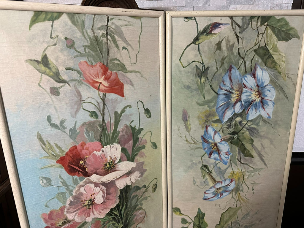 45x170cm Paar sehr grosse Gemälde Blumen Stillleben Ölgemälde