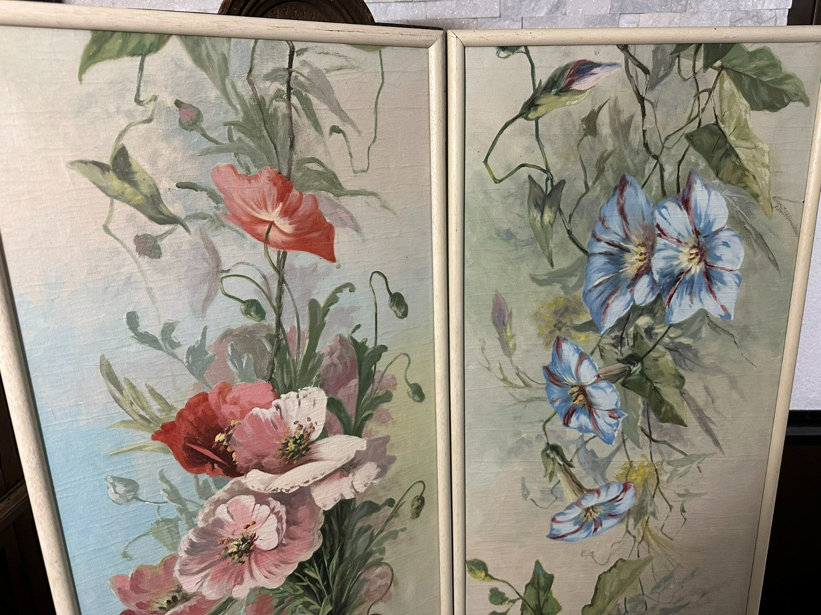45x170cm Paar sehr grosse Gemälde Blumen Stillleben Ölgemälde