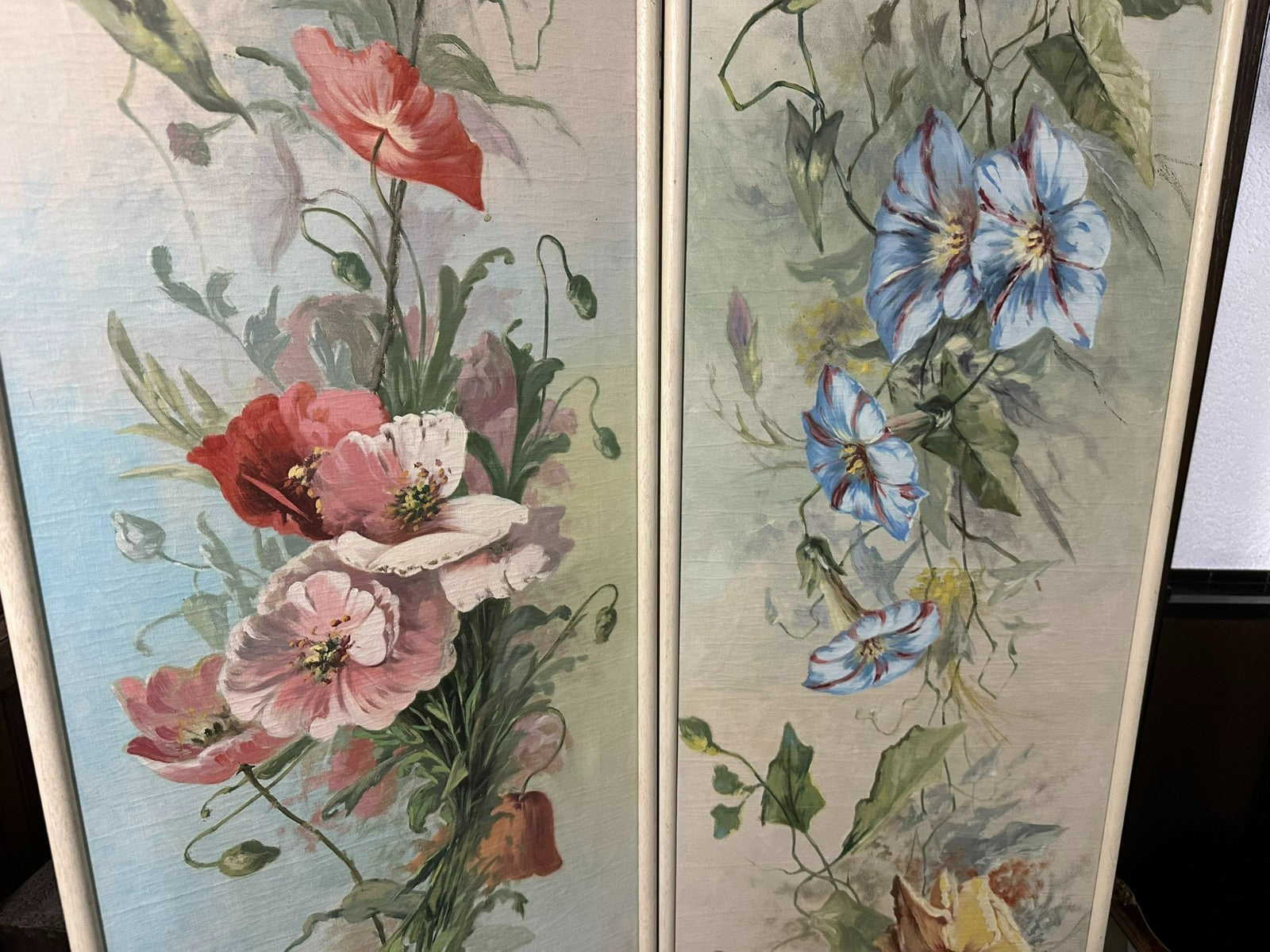 45x170cm Paar sehr grosse Gemälde Blumen Stillleben Ölgemälde