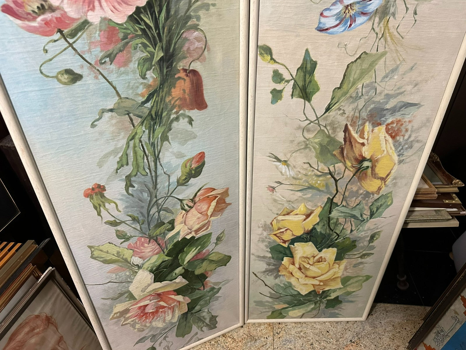 45x170cm Paar sehr grosse Gemälde Blumen Stillleben Ölgemälde