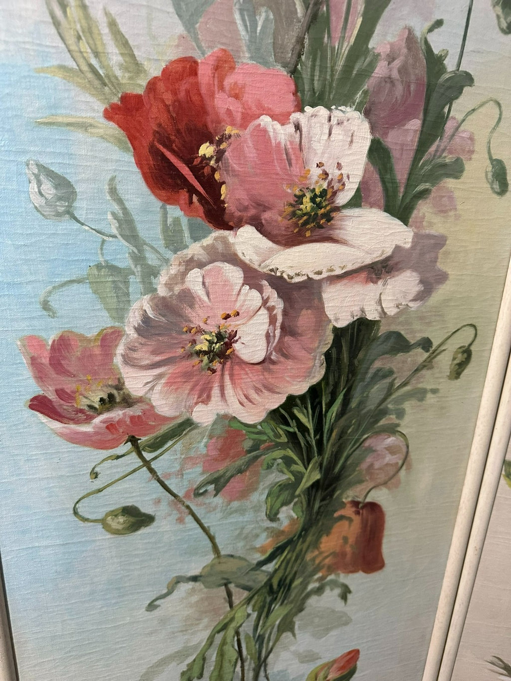 45x170cm Paar sehr grosse Gemälde Blumen Stillleben Ölgemälde