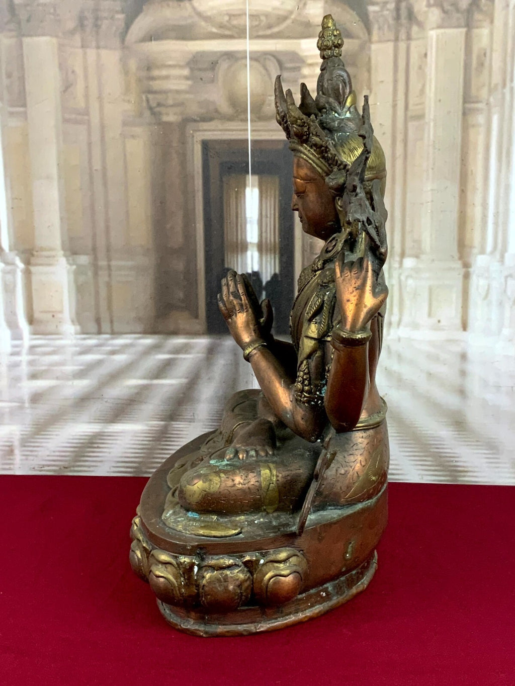 Antike Figur Bodhisattva Messing und Kupfer Tibet / China 44cm hoch