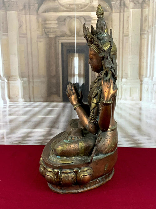 Antike Figur Bodhisattva Messing und Kupfer Tibet / China 44cm hoch