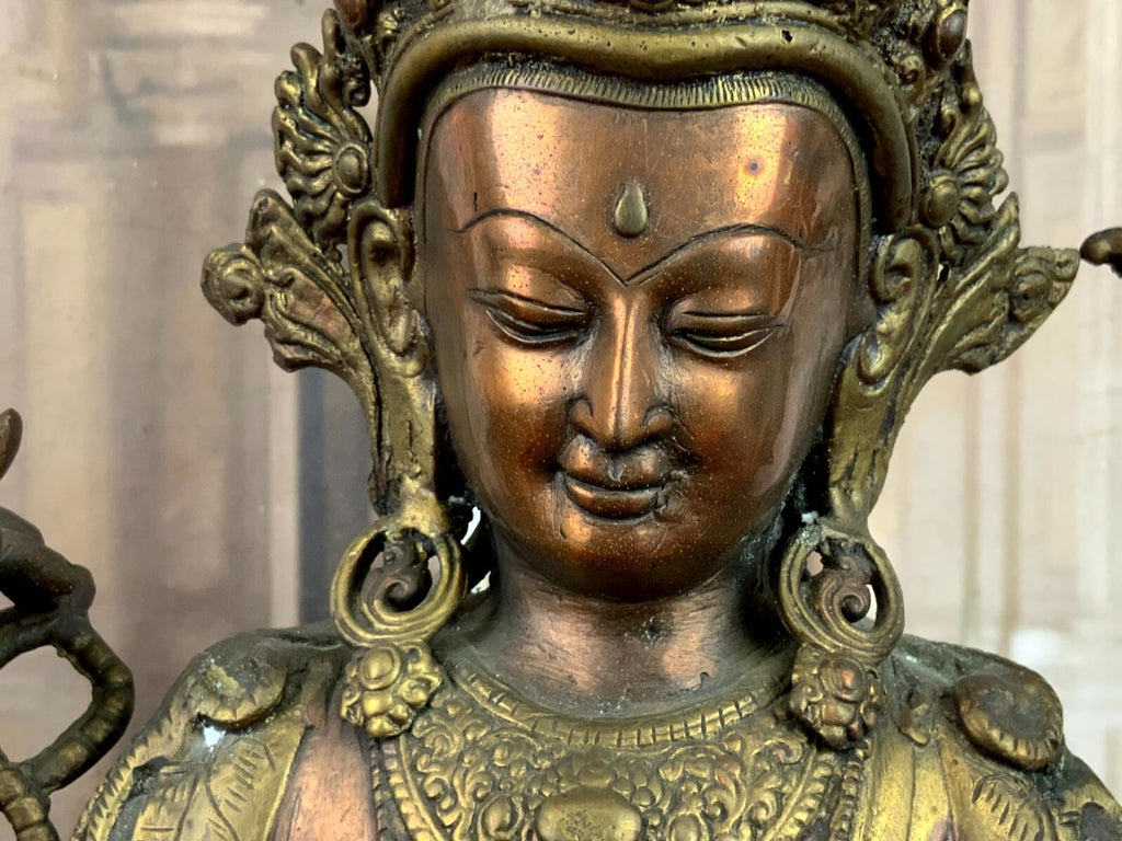 Antike Figur Bodhisattva Messing und Kupfer Tibet / China 44cm hoch