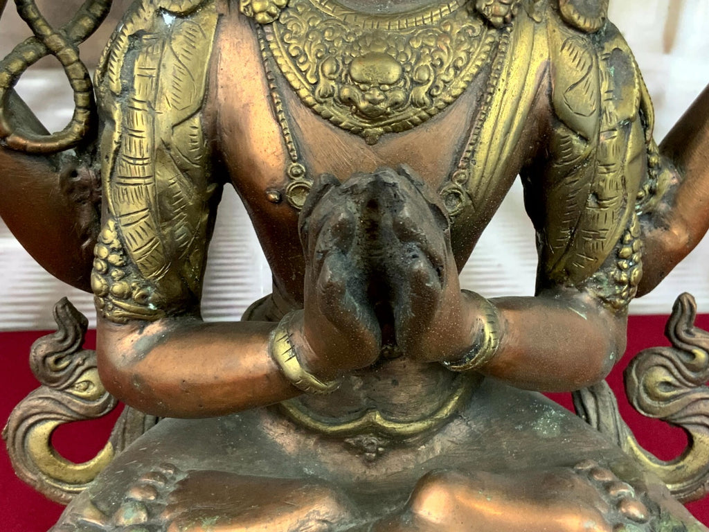 Antike Figur Bodhisattva Messing und Kupfer Tibet / China 44cm hoch