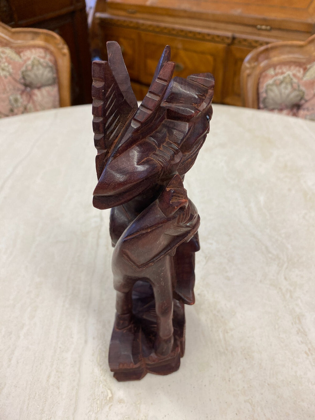 China Skulptur aus Holz Mann auf Pferd 21cm hoch