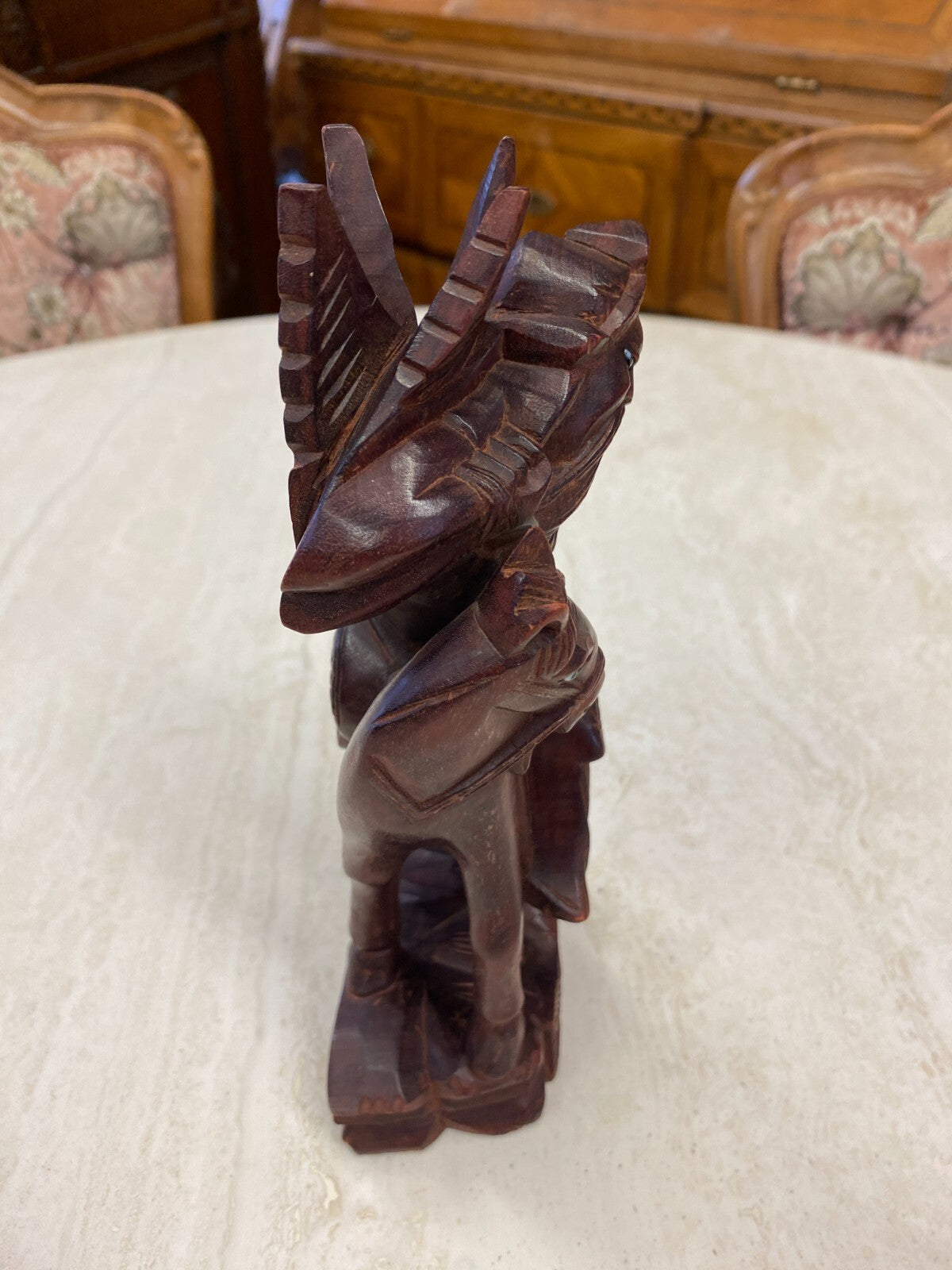 China Skulptur aus Holz Mann auf Pferd 21cm hoch