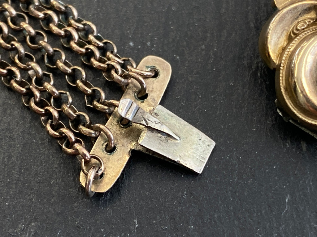 Antike Halskette Kropfkette Trachtenkette Sterling Silber vergoldet Granat 19JH