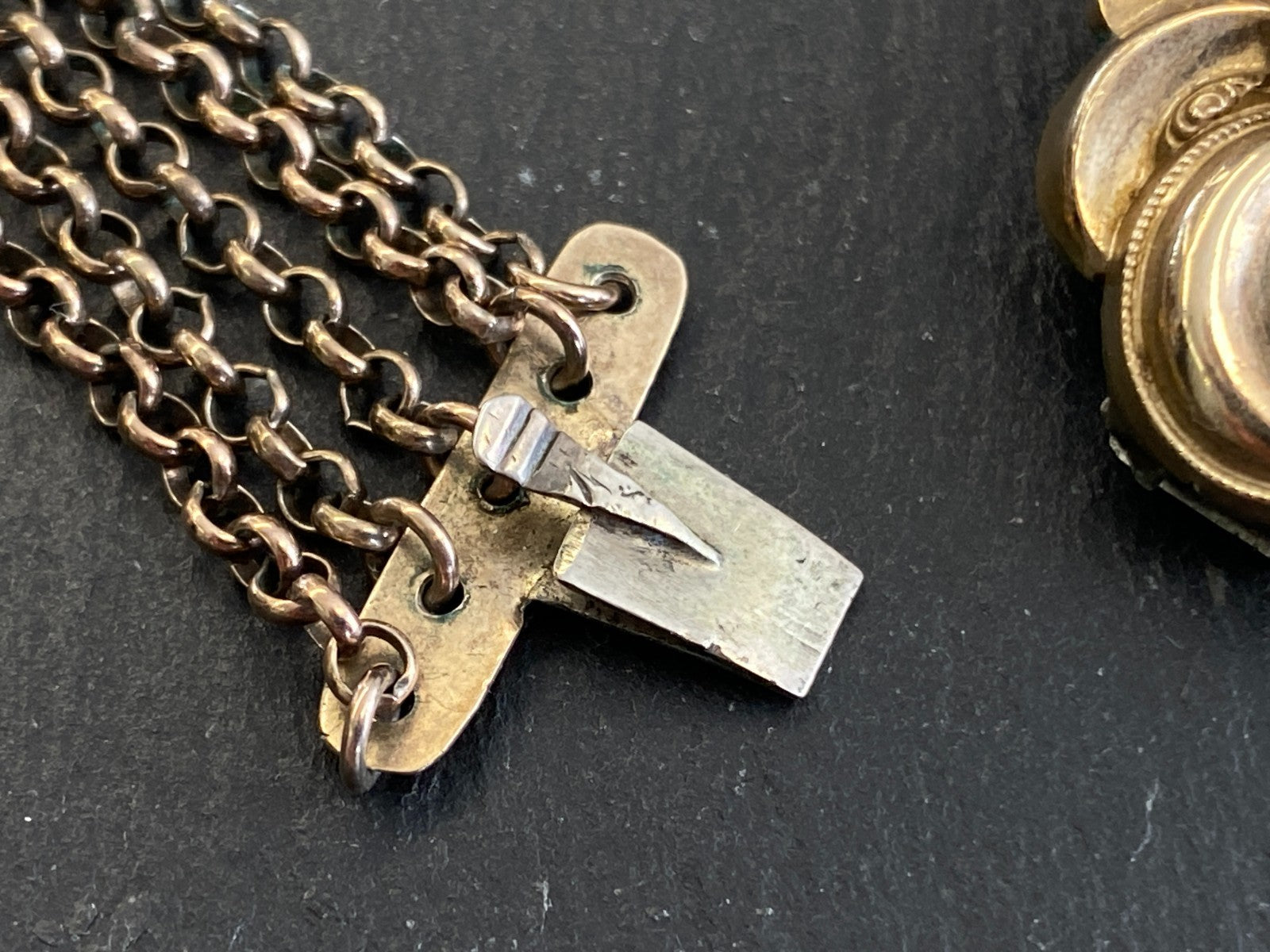 Antike Halskette Kropfkette Trachtenkette Sterling Silber vergoldet Granat 19JH