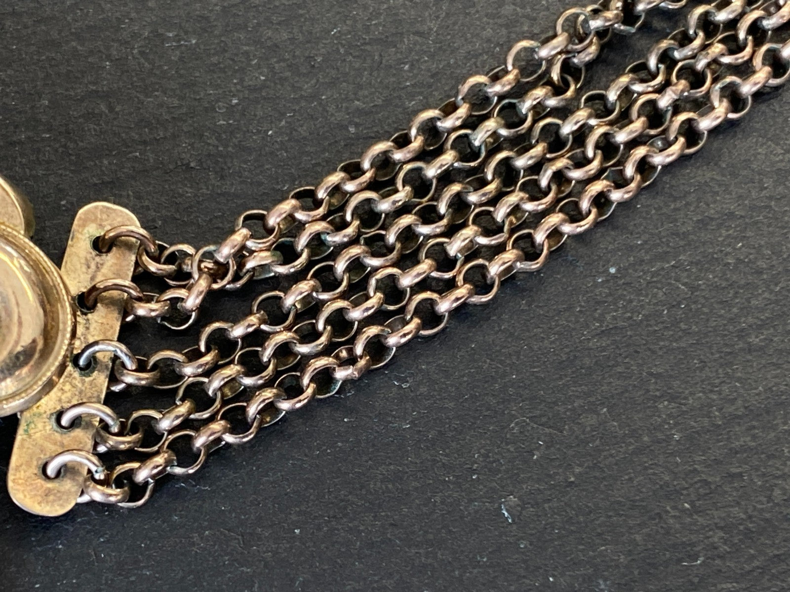 Antike Halskette Kropfkette Trachtenkette Sterling Silber vergoldet Granat 19JH
