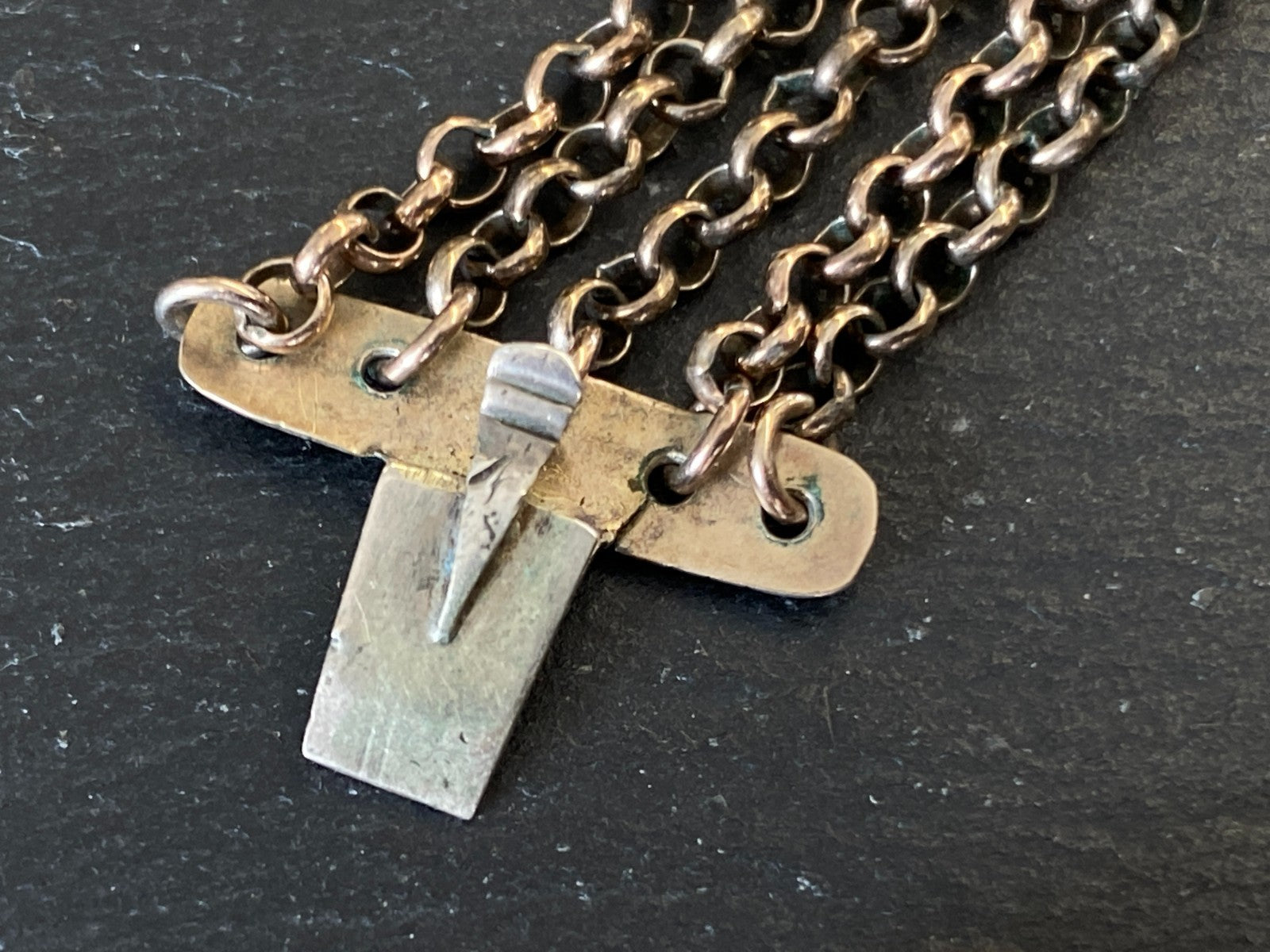 Antike Halskette Kropfkette Trachtenkette Sterling Silber vergoldet Granat 19JH