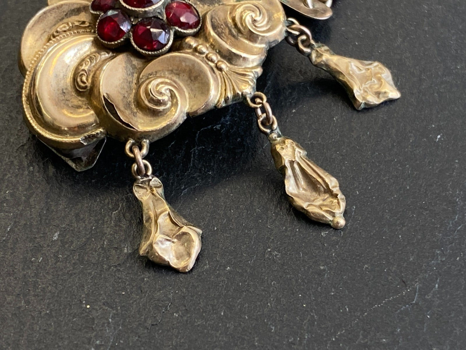 Antike Halskette Kropfkette Trachtenkette Sterling Silber vergoldet Granat 19JH