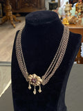 ANTIKE HALSKETTE KROPFKETTE TRACHTENKETTE STERLING SILBER VERGOLDET GRANAT 19JH