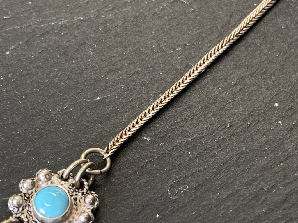 Prunkvolle Halskette Kette mit Türkis Cabochons Türkise aus 950 Sterling Silber