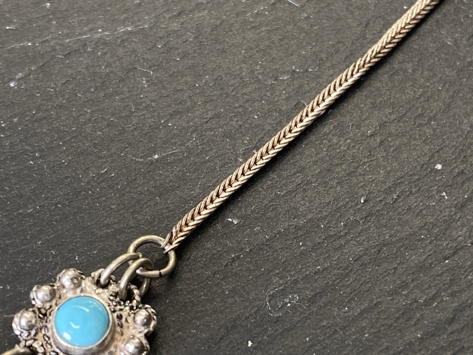 Prunkvolle Halskette Kette mit Türkis Cabochons Türkise aus 950 Sterling Silber