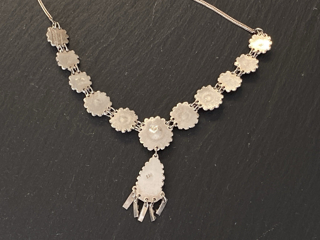 Prunkvolle Halskette Kette mit Türkis Cabochons Türkise aus 950 Sterling Silber