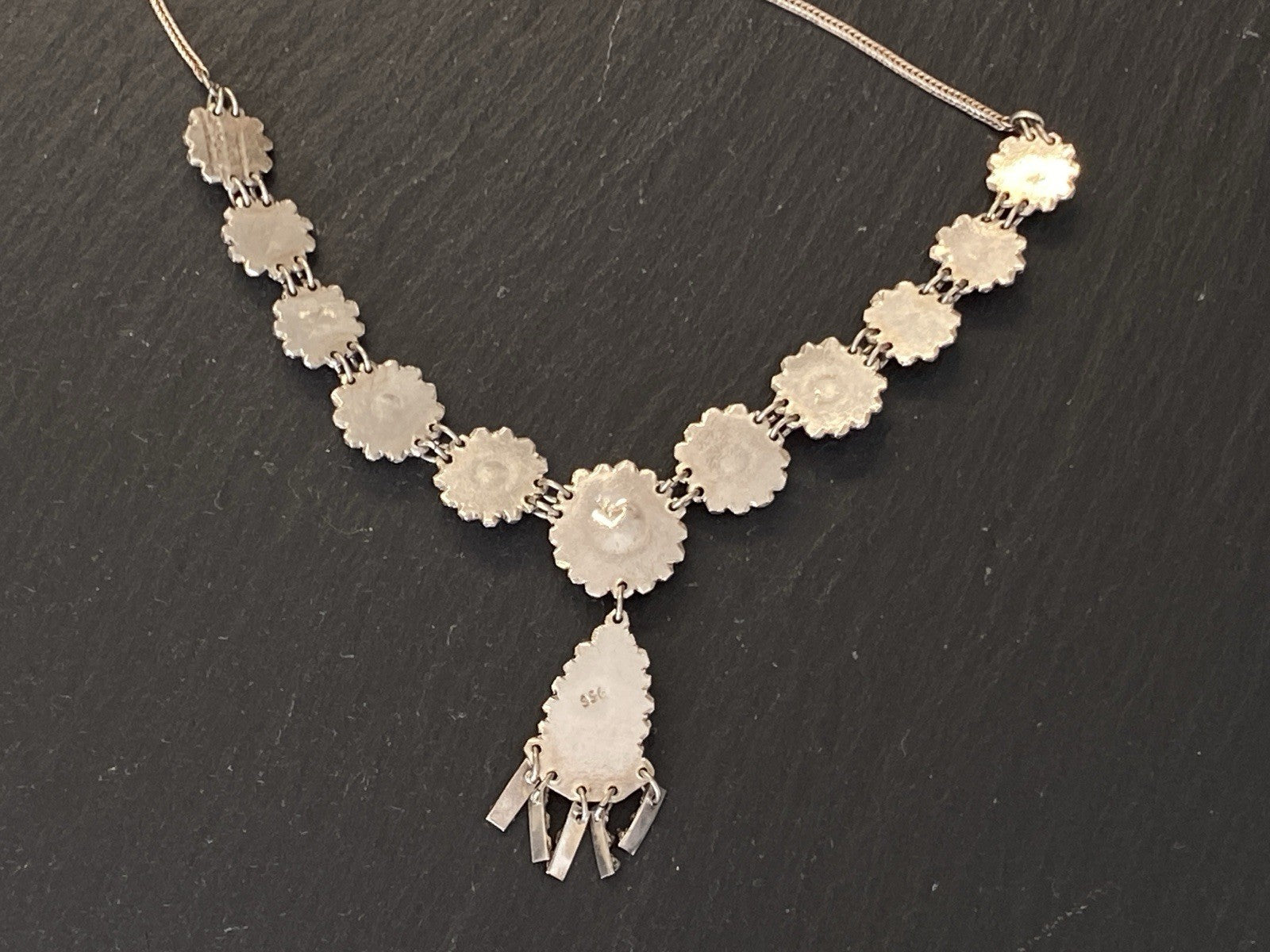 Prunkvolle Halskette Kette mit Türkis Cabochons Türkise aus 950 Sterling Silber