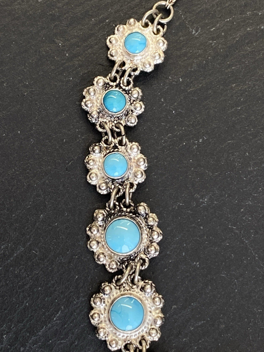 Prunkvolle Halskette Kette mit Türkis Cabochons Türkise aus 950 Sterling Silber