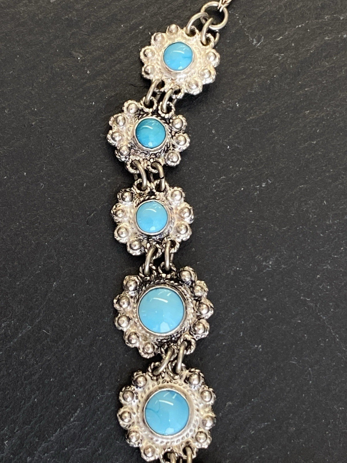Prunkvolle Halskette Kette mit Türkis Cabochons Türkise aus 950 Sterling Silber