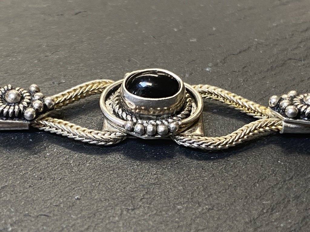 Armband Onyx 925 Sterling Silber Filigranes Dekor