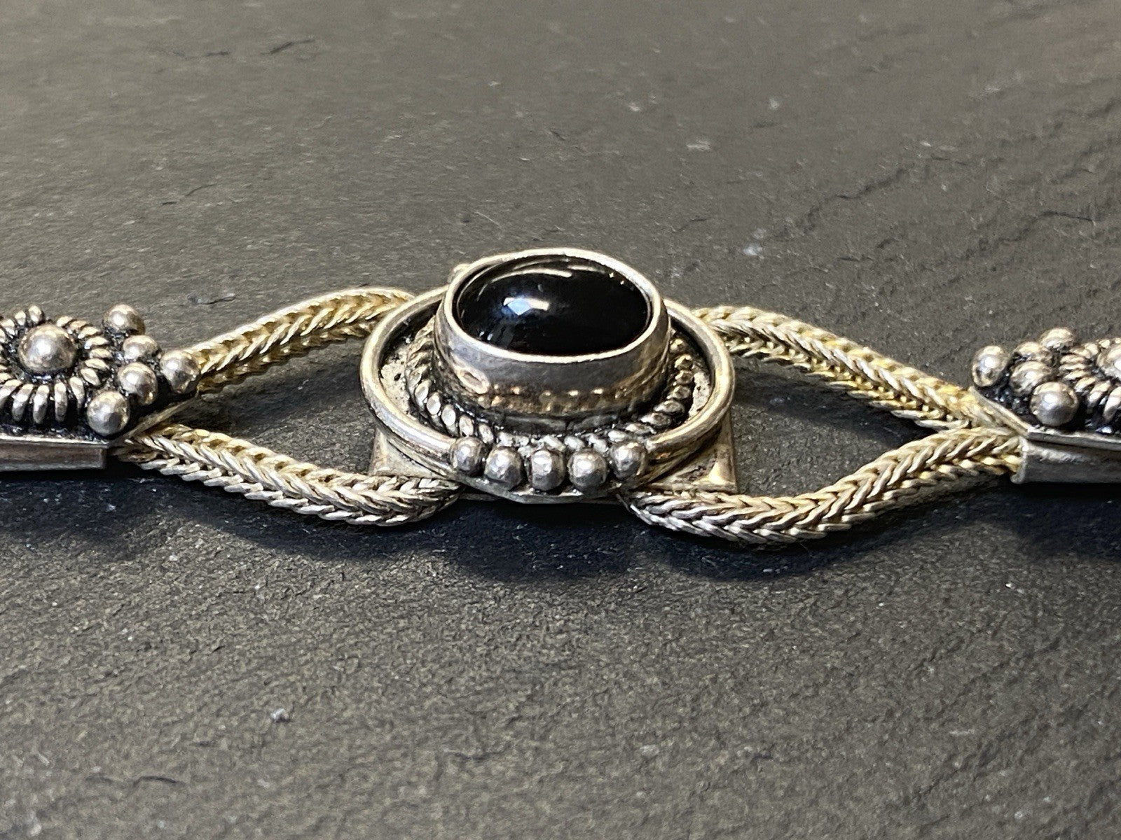 Armband Onyx 925 Sterling Silber Filigranes Dekor