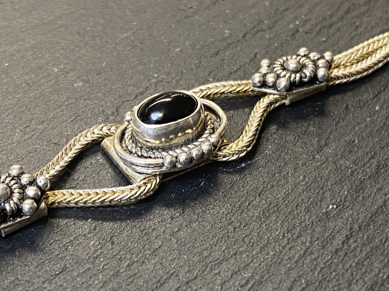 Armband Onyx 925 Sterling Silber Filigranes Dekor