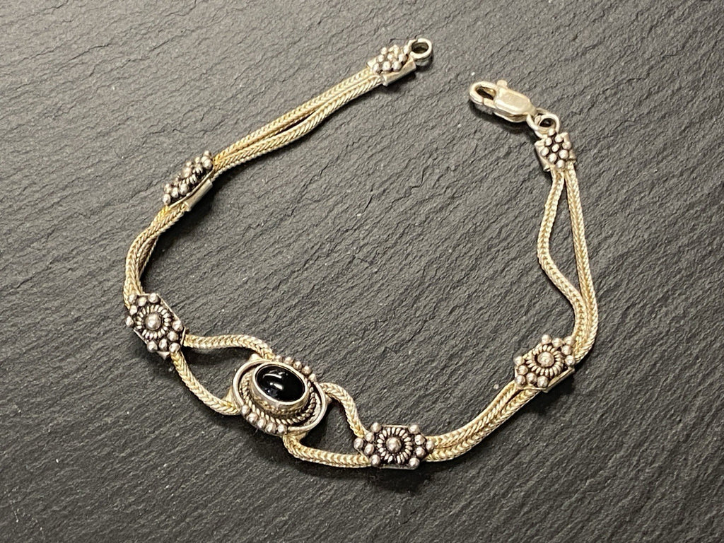 Armband Onyx 925 Sterling Silber Filigranes Dekor