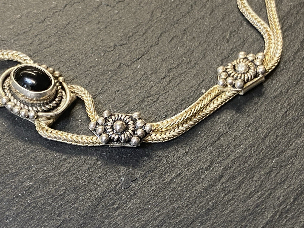 Armband Onyx 925 Sterling Silber Filigranes Dekor