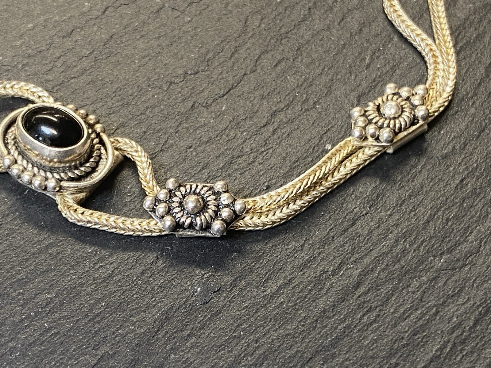Armband Onyx 925 Sterling Silber Filigranes Dekor