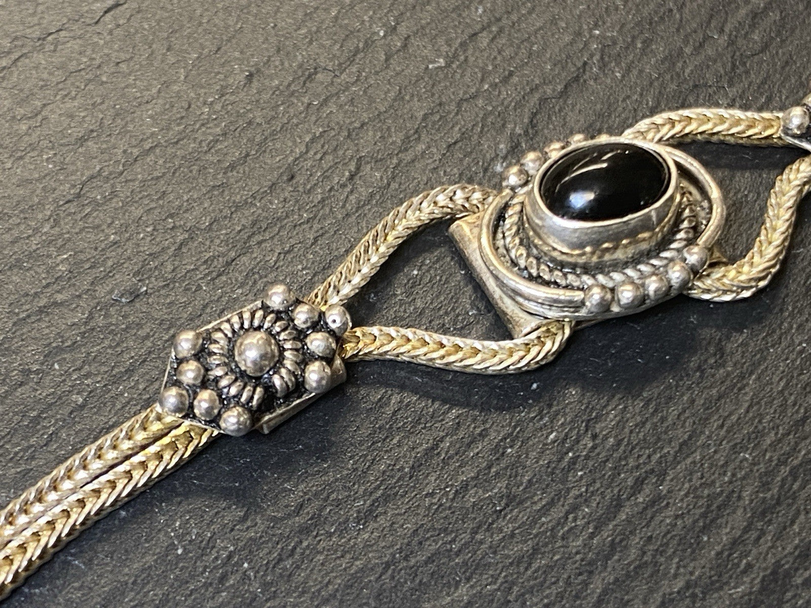 Armband Onyx 925 Sterling Silber Filigranes Dekor