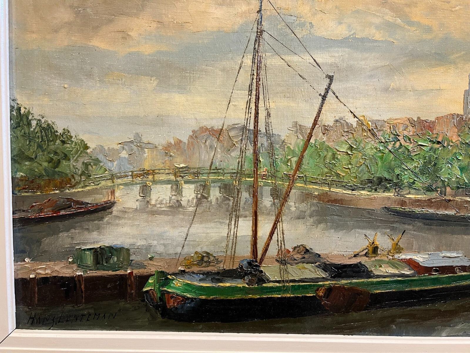 Ölgemälde Hafen Amsterdam 60x100cm Hans Lenteman (1876-1953)