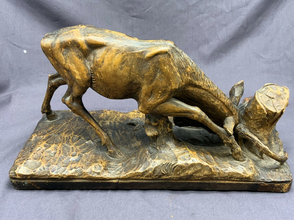 Tirol Skulptur Hirsch Figur aus Holz antik 19-tes Jhdt Monogrammiert