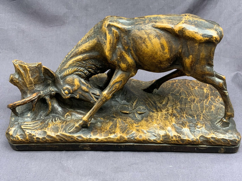TIROL SKULPTUR HIRSCH FIGUR AUS HOLZ ANTIK 19-TES JHDT MONOGRAMMIERT