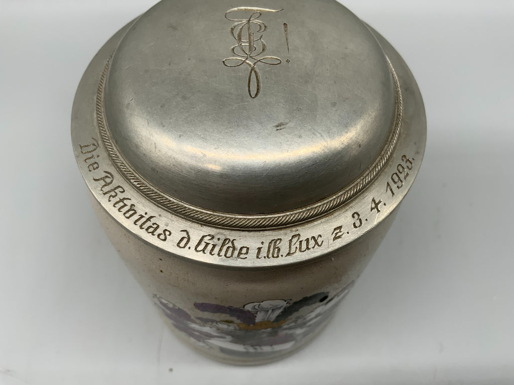 Antiker Krug Steingut Wappen handbemalt Studentika Studentenkrug 1923