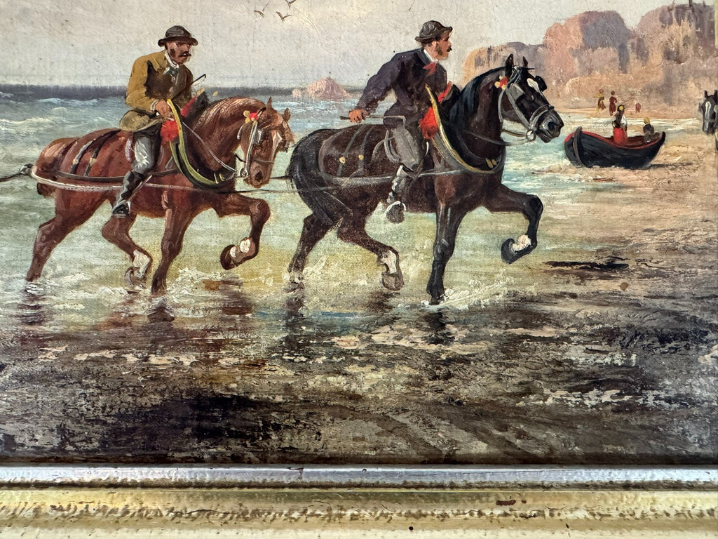 Kleines Ölgemälde Reiter am Strand signiert V. Manz
