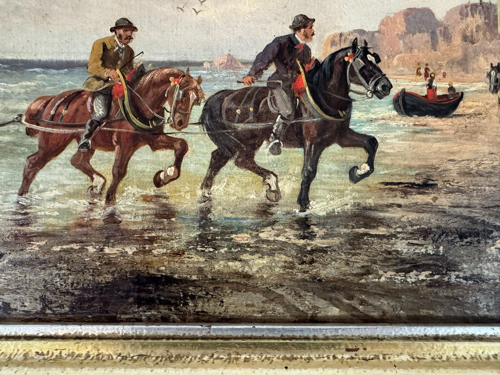 Kleines Ölgemälde Reiter am Strand signiert V. Manz