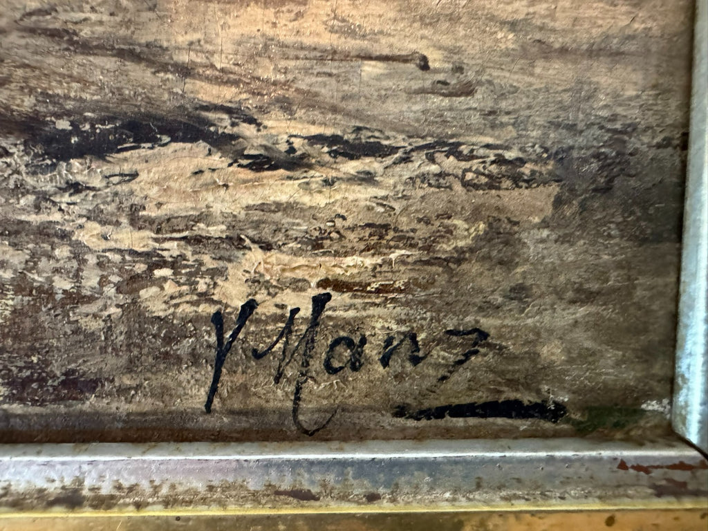 Kleines Ölgemälde Reiter am Strand signiert V. Manz