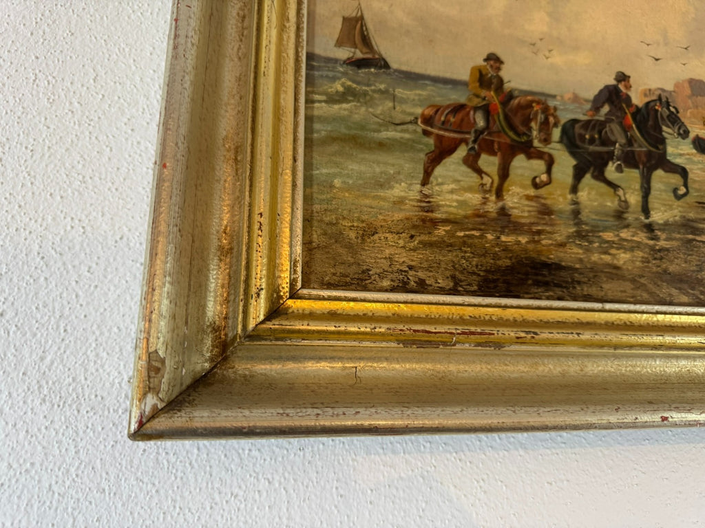Kleines Ölgemälde Reiter am Strand signiert V. Manz