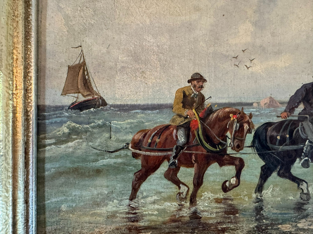 Kleines Ölgemälde Reiter am Strand signiert V. Manz