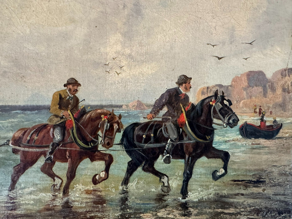 Kleines Ölgemälde Reiter am Strand signiert V. Manz