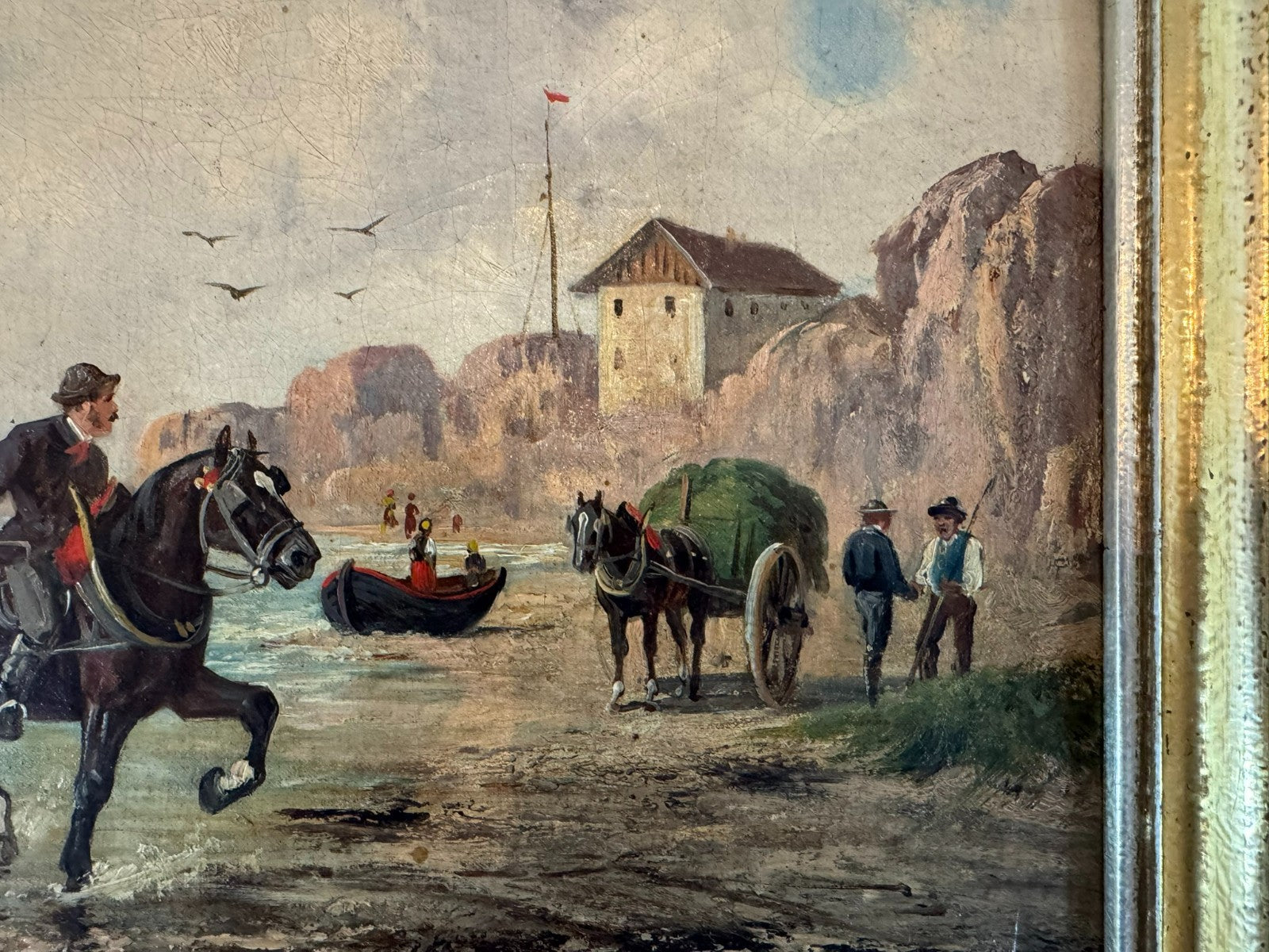 Kleines Ölgemälde Reiter am Strand signiert V. Manz