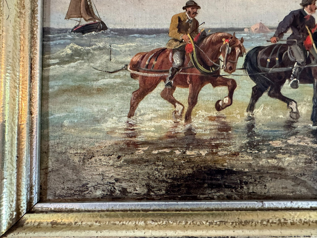 Kleines Ölgemälde Reiter am Strand signiert V. Manz