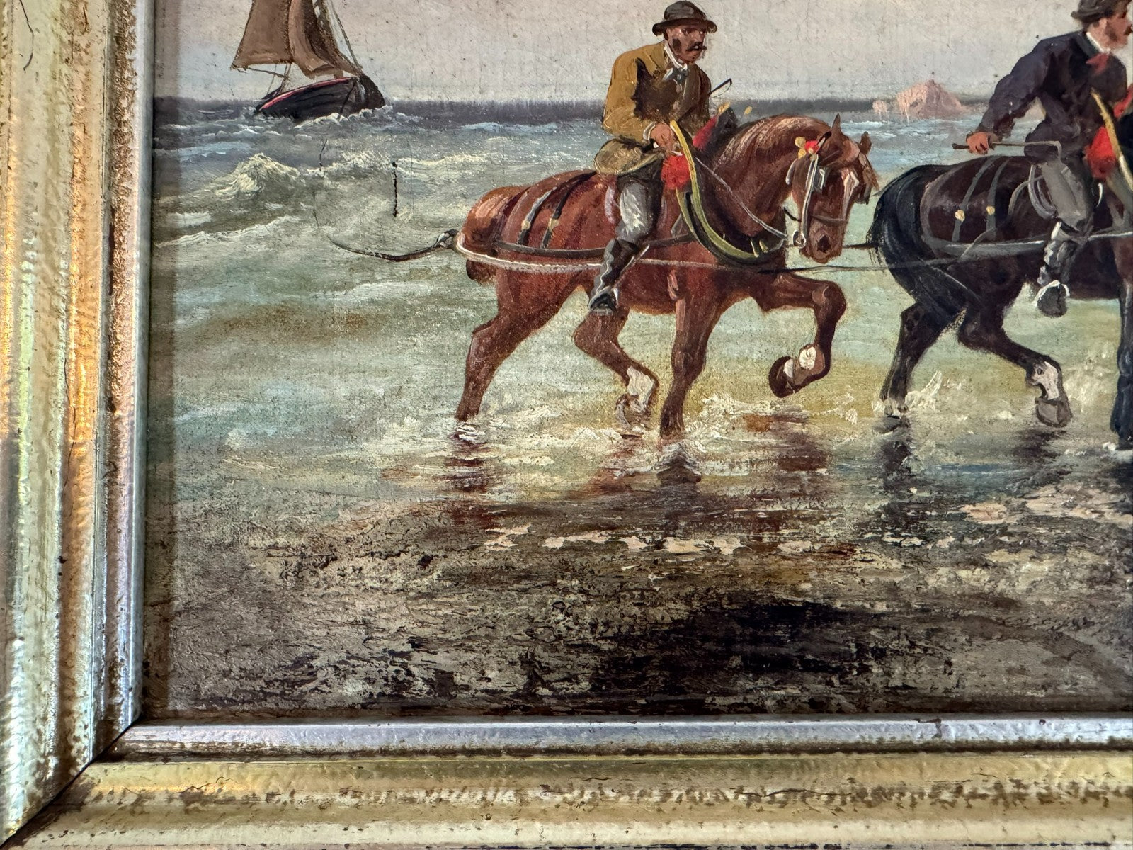 Kleines Ölgemälde Reiter am Strand signiert V. Manz