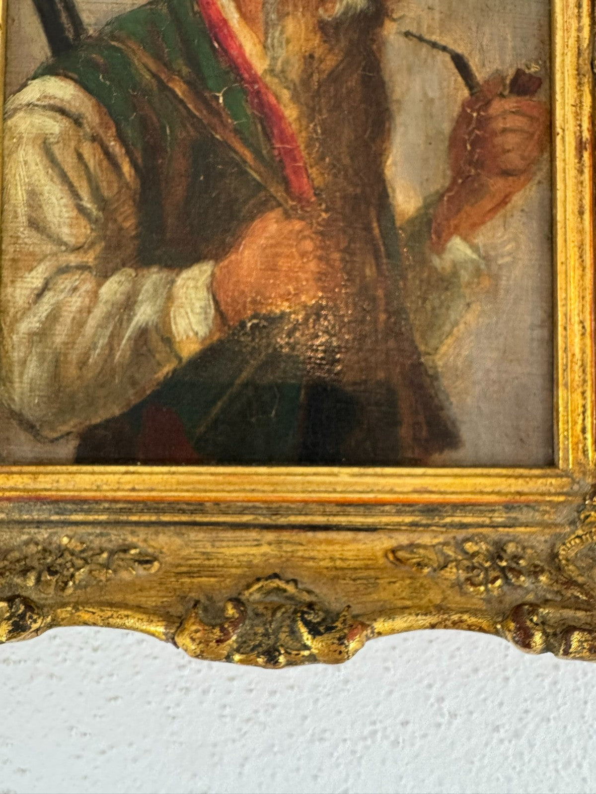 Ölgemälde Portrait Jäger mit Pfeiffe in Prunkrahmen signiert Mt Brauer München