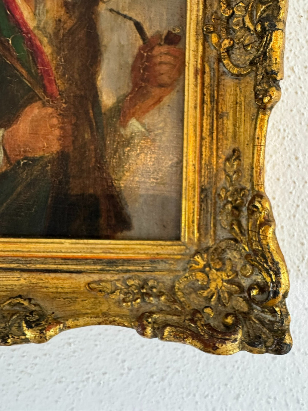 Ölgemälde Portrait Jäger mit Pfeiffe in Prunkrahmen signiert Mt Brauer München