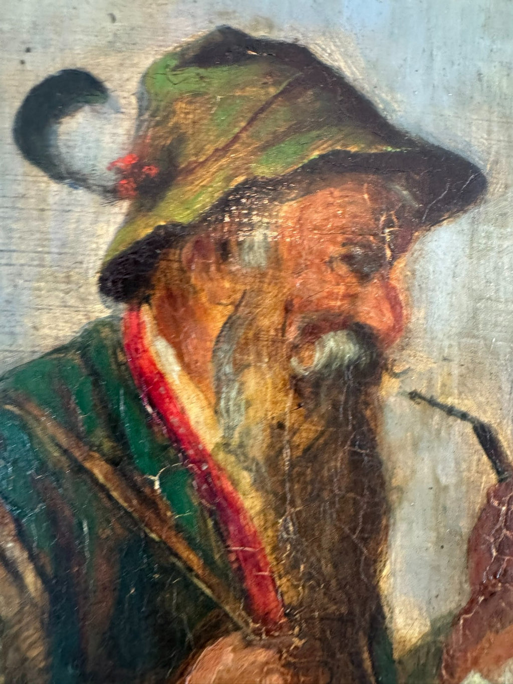 Ölgemälde Portrait Jäger mit Pfeiffe in Prunkrahmen signiert Mt Brauer München