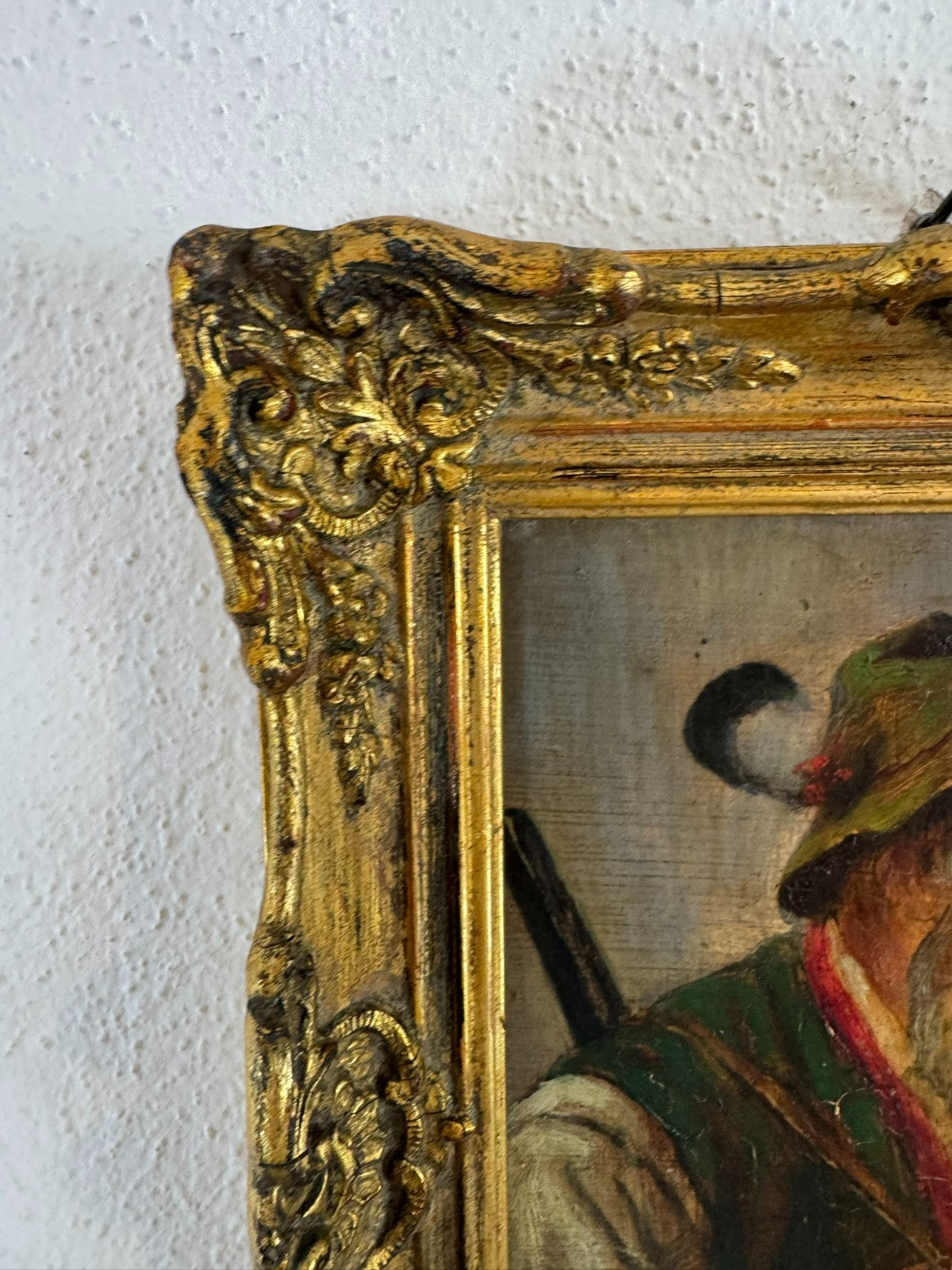 Ölgemälde Portrait Jäger mit Pfeiffe in Prunkrahmen signiert Mt Brauer München