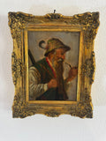 ÖLGEMÄLDE PORTRAIT JÄGER MIT PFEIFFE IN PRUNKRAHMEN SIGNIERT MT BRAUER MÜNCHEN
